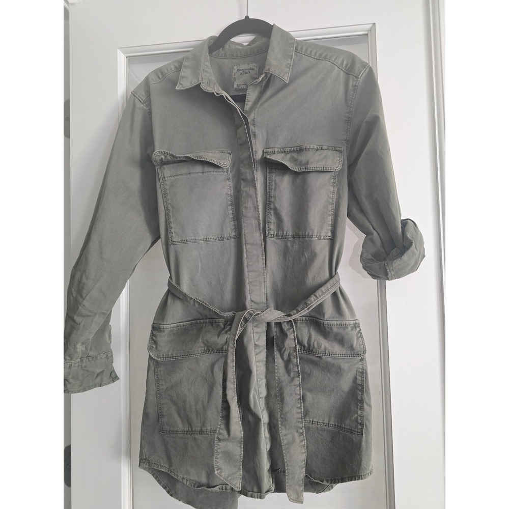 Abercrombie & Fitch Utility Shirt Dress Green Garment Dyed‎ XS Fall Mini Belted